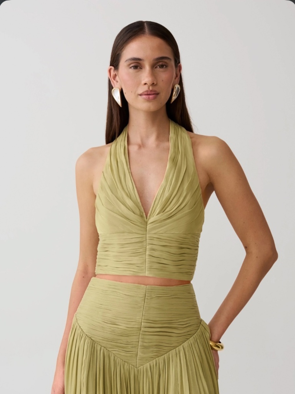 Meshki Mekena Gathered V Neck Top